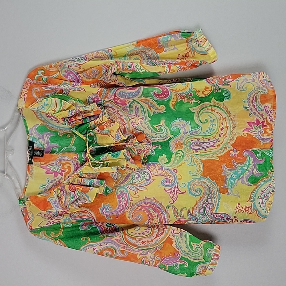 Ralph Lauren ruffle bright paisley blouse spring summer PL